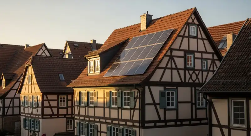Historisches Fachwerkhaus in der Friedrichshafener Altstadt mit traditioneller Dacheindeckung