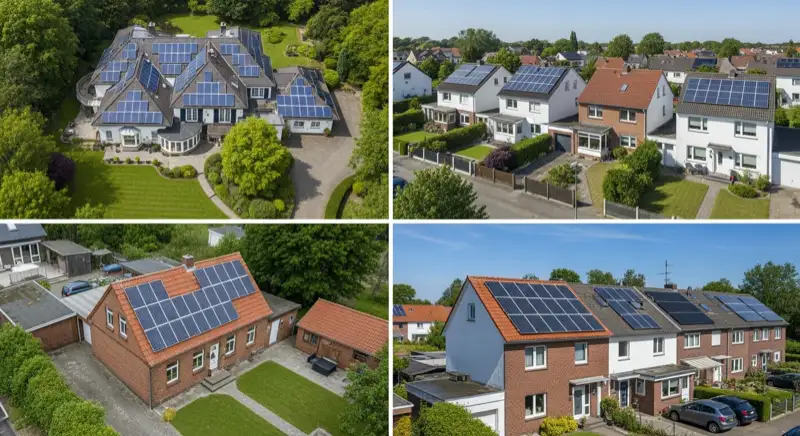 Typische Einfamilienhäuser mit Solaranlage in verschiedenen Gelsenkirchener Stadtteilen