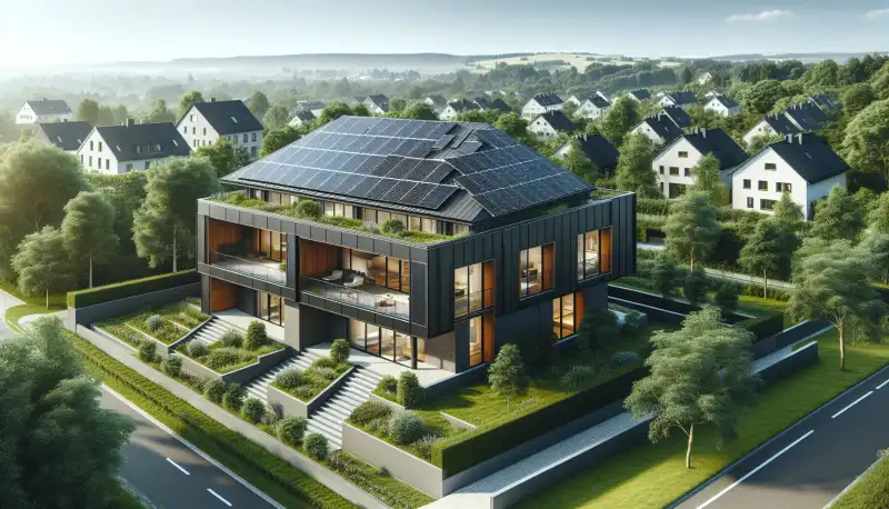 Solaranlage auf einem Einfamilienhaus in Gelsenkirchen mit Blick auf die Ruhrgebietslandschaft