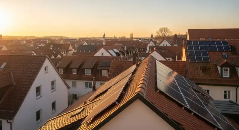 Historische Wohnhausdächer im Altort von Germering