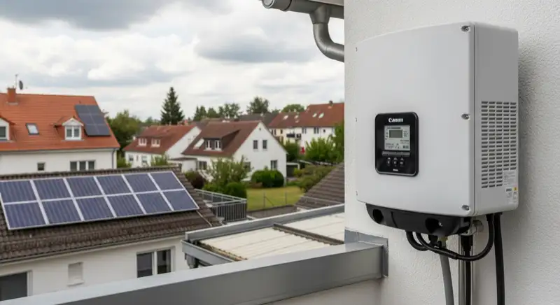 Modern German electrical meter cabinet (Zählerschrank) with smart meter and solar inverter connection, clean technical installation
