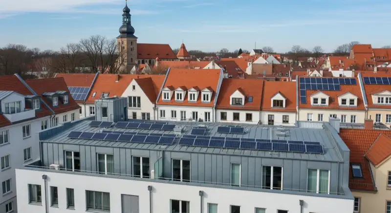 Altstadt Görlitz mit Solaranlagen auf modernen Häusern im Hintergrund
