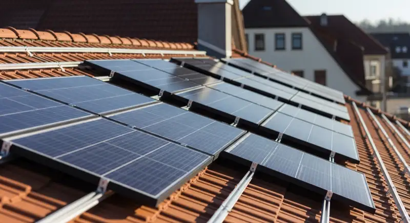 Installateur bei der Montage von Solarmodulen auf einem Dach in Gotha