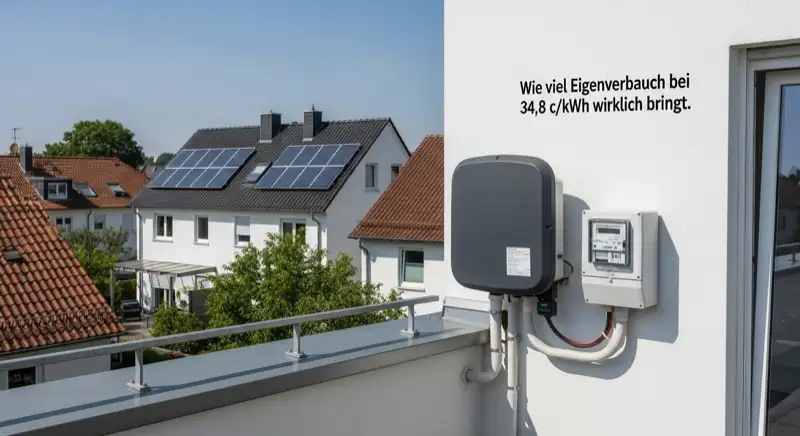 Modern German electrical meter cabinet (Zählerschrank) with smart meter and solar inverter connection, clean technical installation