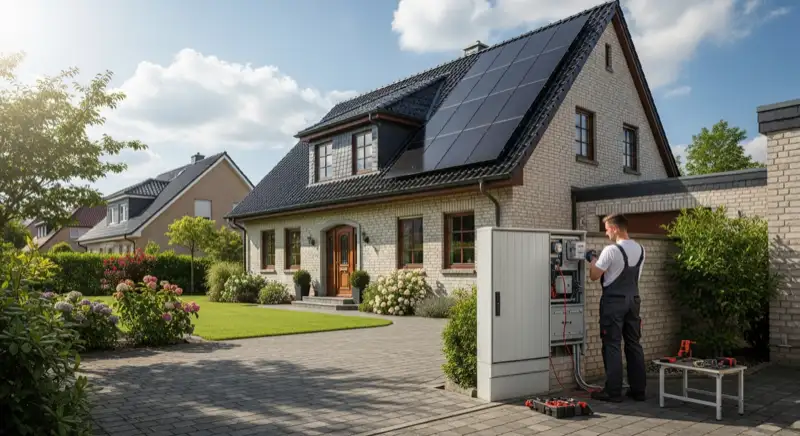 Elektriker installiert Zweirichtungszähler für Solaranlage in Gütersloh