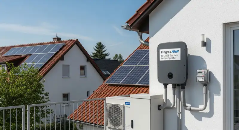 Modern German electrical meter cabinet (Zählerschrank) with smart meter and solar inverter connection, clean technical installation