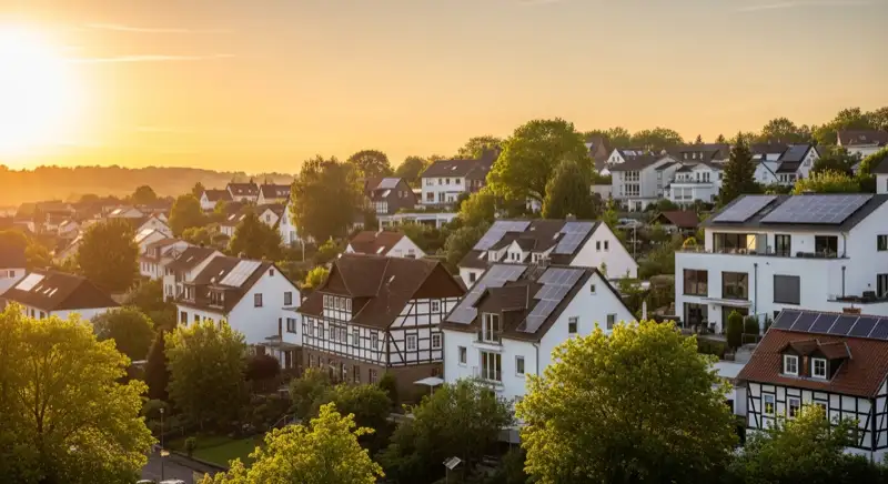 Wohnsiedlung in Hagen mit Solaranlagen auf den Dächern