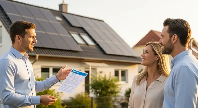 Moderner Batteriespeicher an einer Hauswand montiert, sauber verkabelt mit LED-Anzeige, im Technikraum eines Hallesche Einfamilienhauses