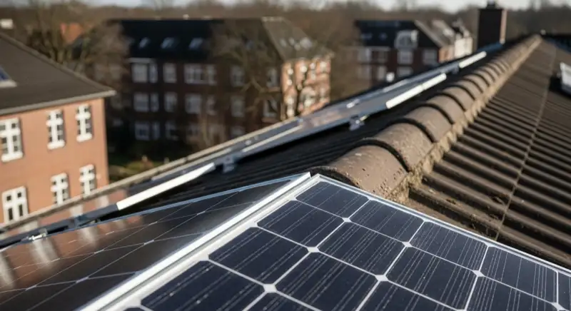 Montage-Team installiert Solarmodule auf Hamburger Einfamilienhaus-Dach