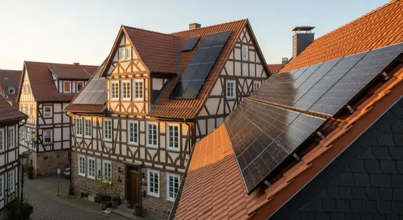 Historisches Fachwerkhaus in Hameln mit diskret integrierter Solaranlage auf dem Dach