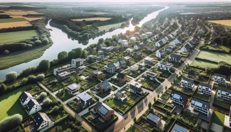 Luftaufnahme von Hamm mit Wohngebieten in flacher westfälischer Landschaft, Solaranlagen auf Dächern sichtbar