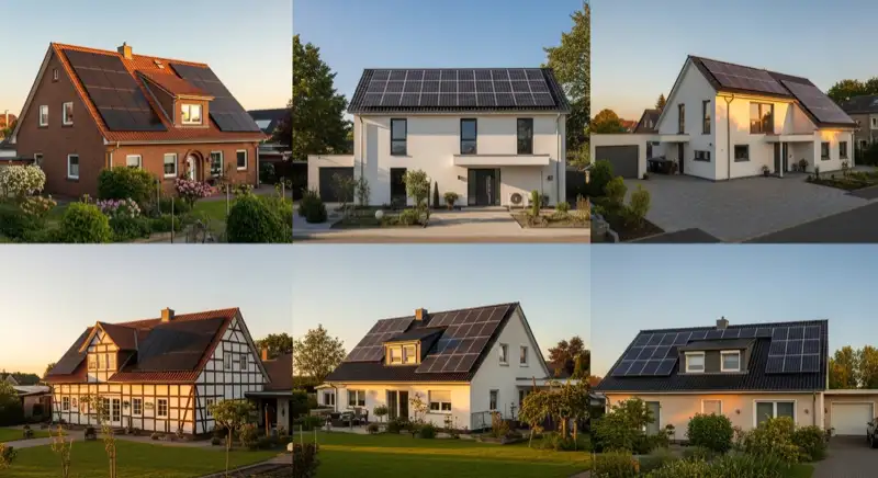 Verschiedene Wohngebiete in Hamm mit Solaranlagen auf Einfamilienhäusern