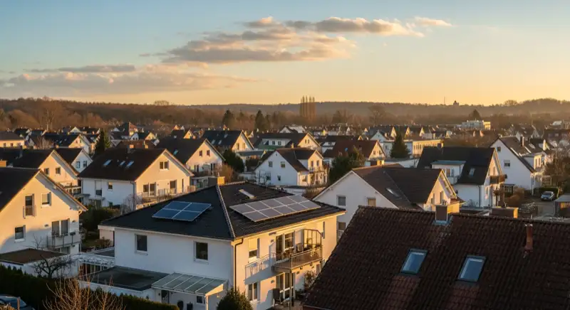 Wohngebiete in Hannover mit verschiedenen Bauformen, typische Einfamilienhäuser und Dachstrukturen aus der Luft