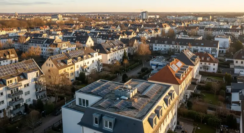 Wohngebiete in Hannover mit verschiedenen Bauformen, typische Einfamilienhäuser und Dachstrukturen aus der Luft