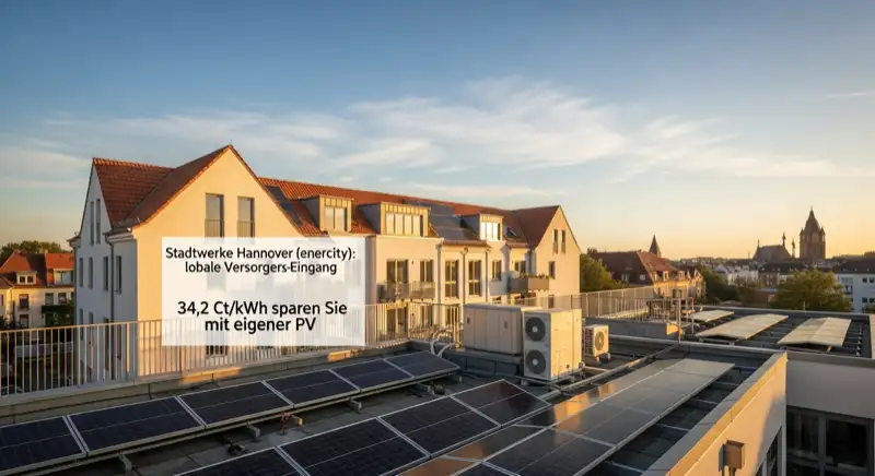 Blick auf das Stadtwerke-Gebäude in Hannover mit Service-Eingang, lokale Versorgeratmosphäre