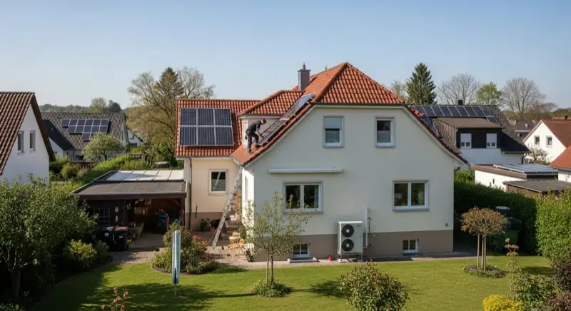 Solarinstallateur bei professioneller Dachbegehung auf Heilbronner Einfamilienhaus