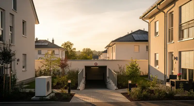 Blick auf das Stadtwerke-Gebäude in Heilbronn mit Service-Eingang, lokale Versorgeratmosphäre