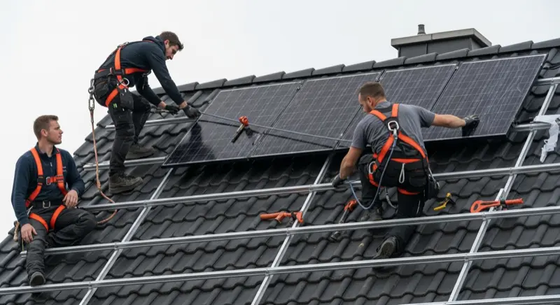 Installation einer Solaranlage auf einem Dach in Herne