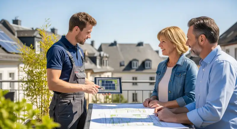 Solartechniker bei der Installation einer PV-Anlage auf einem Hildesheimer Dach