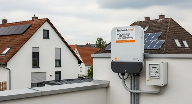 Modern German electrical meter cabinet (Zählerschrank) with smart meter and solar inverter connection, clean technical installation