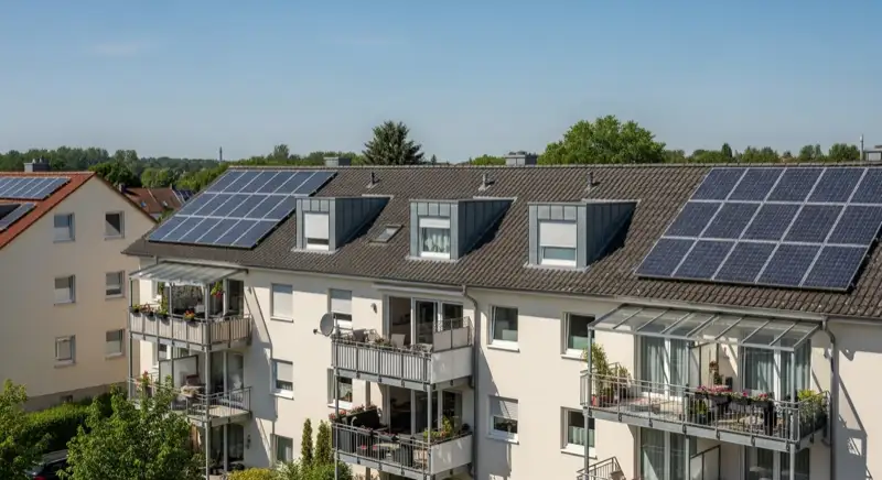 Lausitzer Hof in Hoyerswerda mit Nebengebäude und Solarmodulen