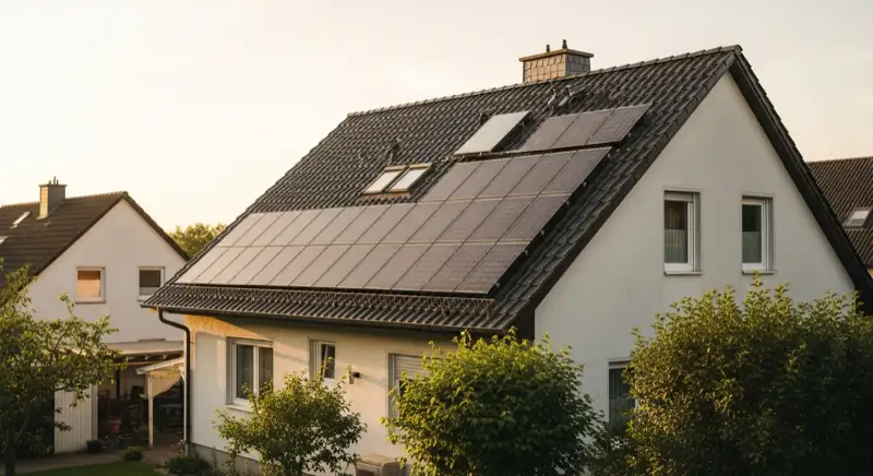 Satteldach mit Solaranlage an einem Wohnhaus in Ilmenau