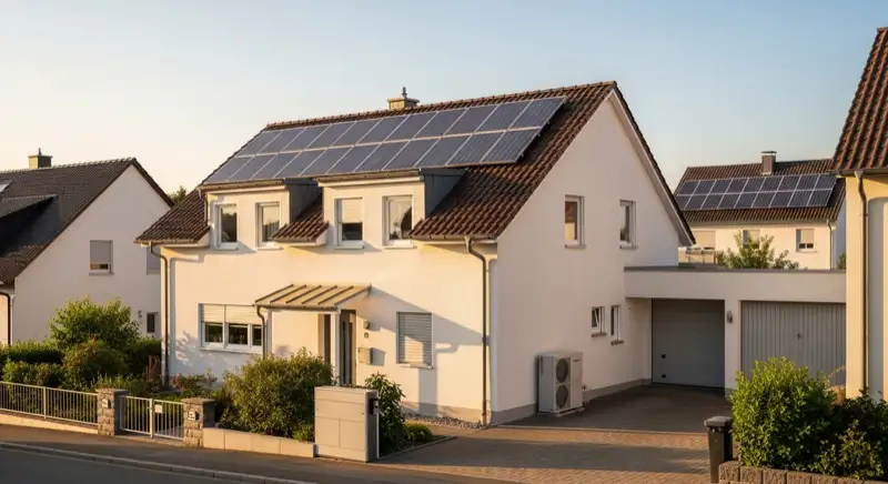 Einfamilienhaus in Ingelheim am Rhein mit Photovoltaikdach und Wallbox in der Einfahrt