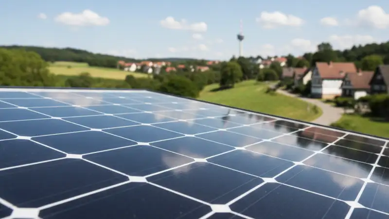 Nahaufnahme von Solarmodulen auf einem Jenaer Dach