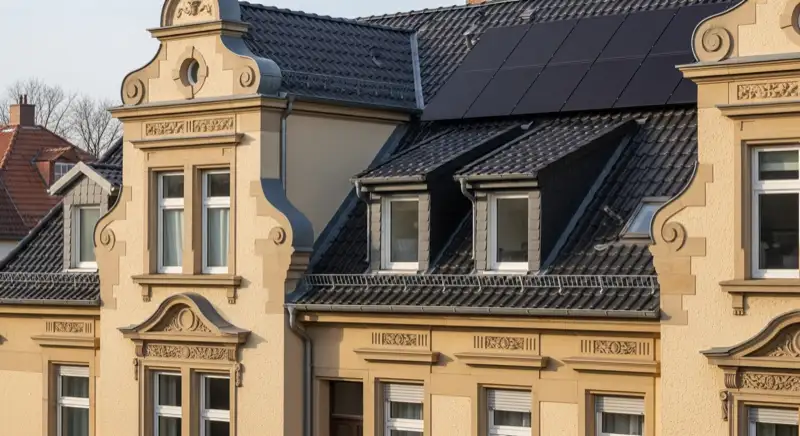 Kasseler Gründerzeithaus mit schwarzen Indach-Solarmodulen