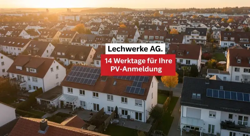 Aerial drone view of typical German residential neighborhood with mixed roof types, red and dark roof tiles, gardens visible, sunny day