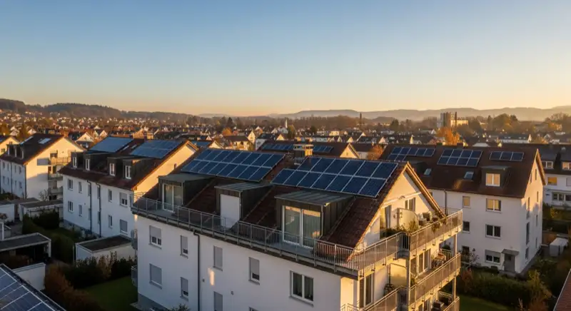 Kemptener Wohngebiet mit Einfamilienhäusern und Solaranlagen auf den Dächern