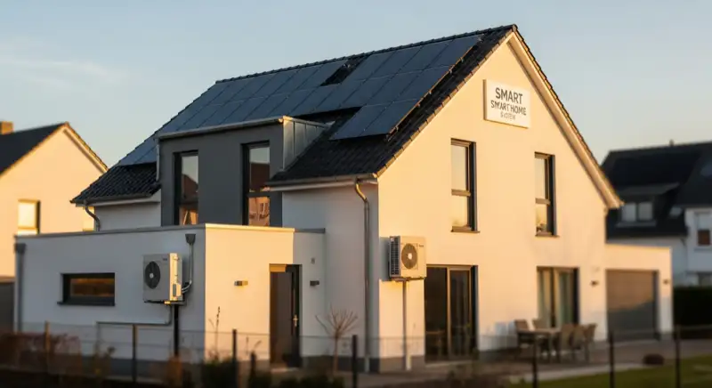 Smart Home System mit Solaranlage auf einem modernen Wohnhaus in Aachen mit intelligenter Steuerungseinheit
