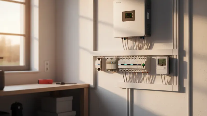 Wechselrichter einer Solaranlage an der Wand montiert