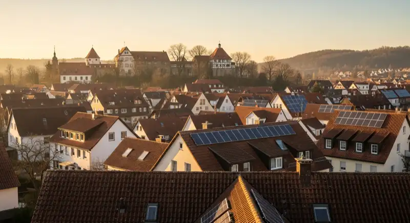 Historische Dachlandschaft rund um Schloss Ahaus mit geneigten Ziegeldächern