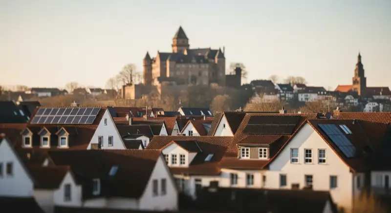 Altstadtdächer in Altena mit Blickbezug zur Burg Altena