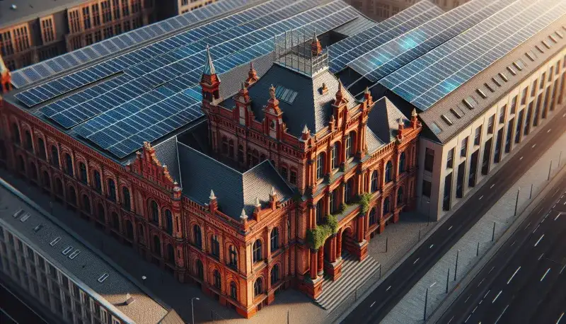 Solarmodule auf einem Berliner Altbau-Dach, Nahaufnahme