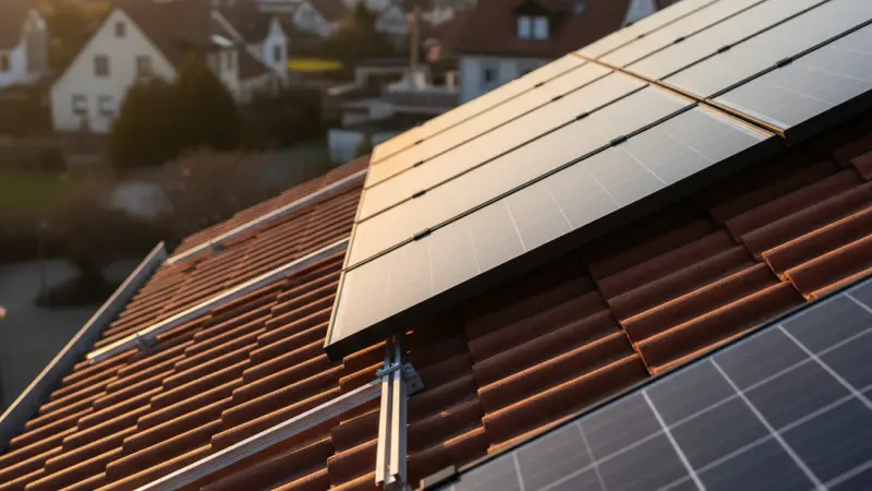Detailansicht von Solarmodulen auf einem Bielefelder Ziegeldach