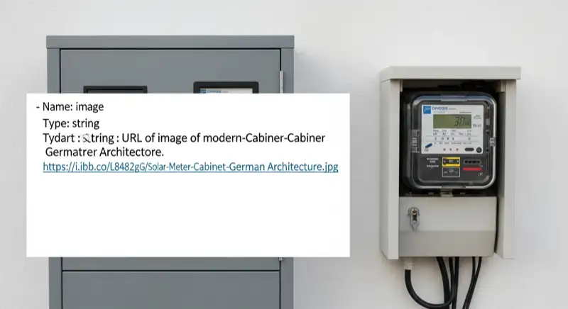 Modern German electrical meter cabinet (Zählerschrank) with smart meter and solar inverter connection, clean technical installation
