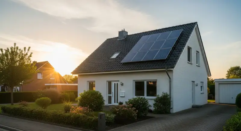 Einfamilienhaus in Bocholt mit Solaranlage auf dem Dach bei Sonnenschein