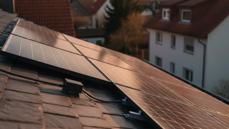 Solarmodule auf einem Hausdach in Braunschweig, Nahaufnahme der Photovoltaik-Module