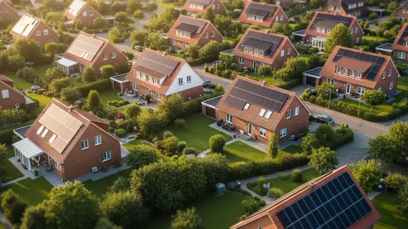 Wohnsiedlung mit Solaranlagen auf Dächern in Braunschweig