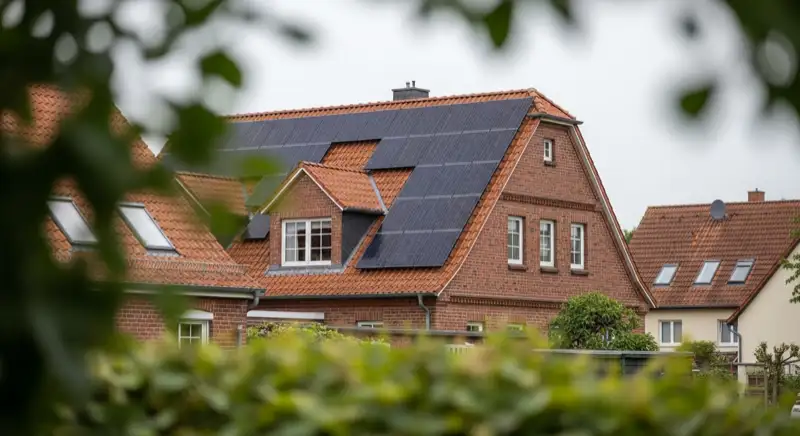 Historische Häuser in Dessau-Törten mit zurückhaltend angeordneten Solarmodulen