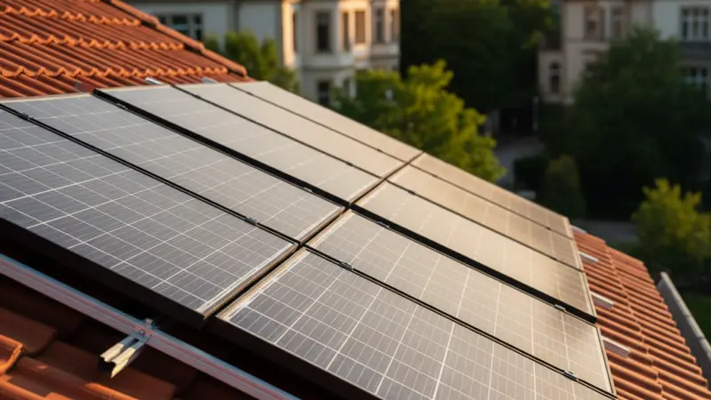 Solarmodule auf einem Dresdner Dach im Villenviertel, rote Dachziegel, sächsische Architektur