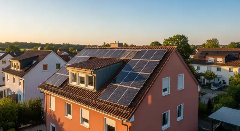 Typisches münsterländisches Einfamilienhaus in Dülmen mit moderner Solaranlage auf dem roten Backsteinbau