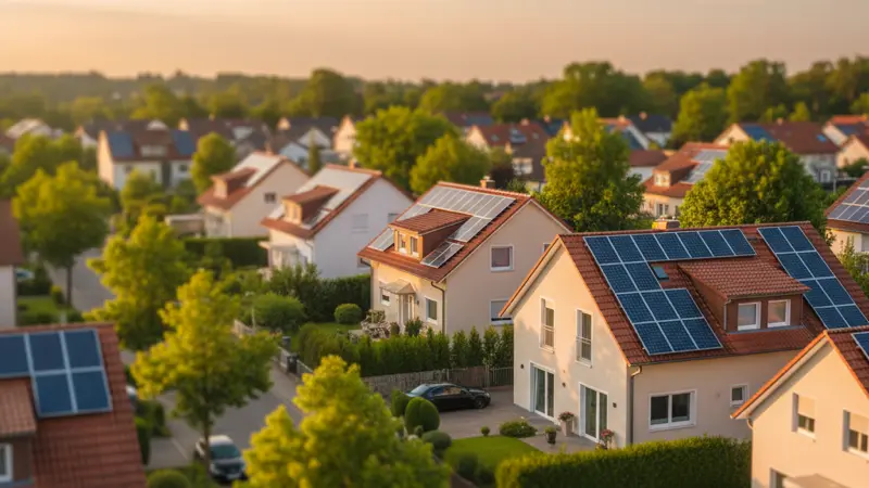 Solaranlagen auf Häusern in einem Düsseldorfer Wohnviertel