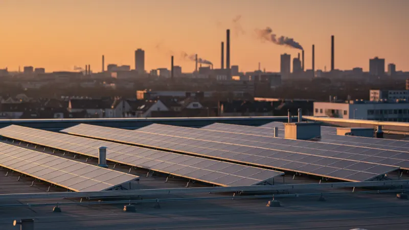 Flachdach mit aufgeständerten Solarmodulen in Duisburg