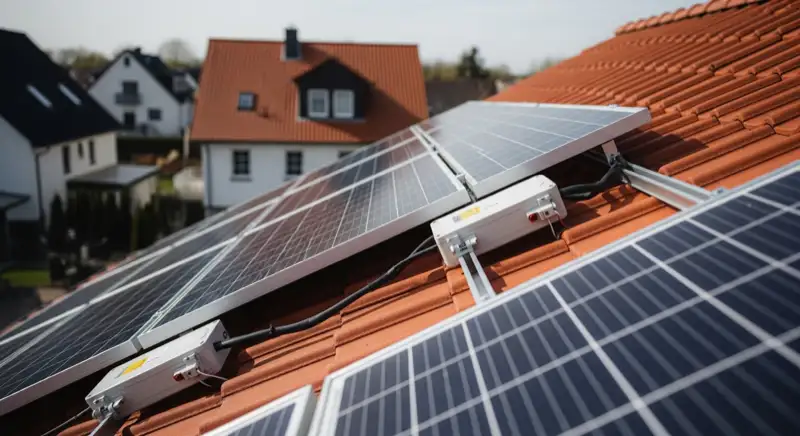 Installateur montiert Solarmodule auf Einfamilienhaus-Dach in Elmshorn