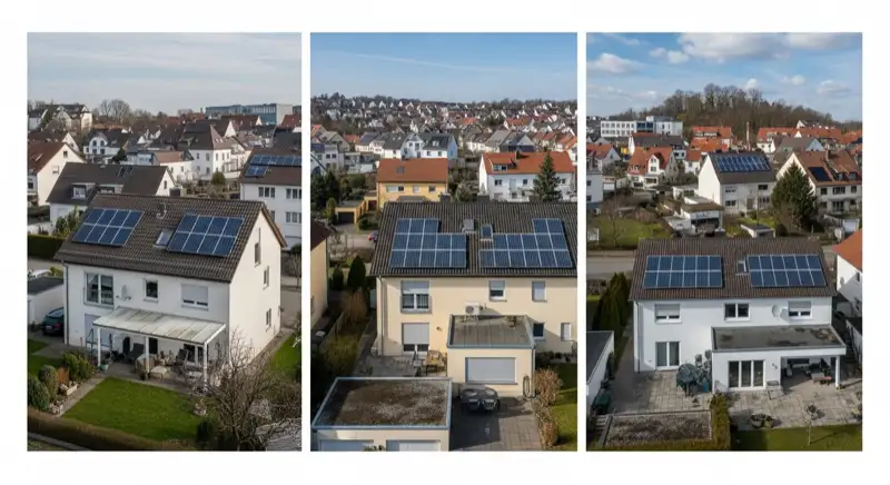 Typische Wohnhäuser verschiedener Erfurter Stadtteile mit unterschiedlichen Dachformen für Solaranlagen