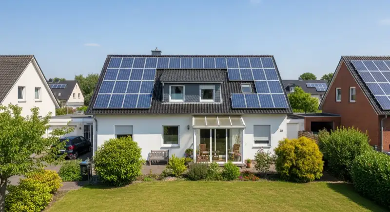 Essener Einfamilienhaus mit Solaranlage in typischer Wohnbebauung