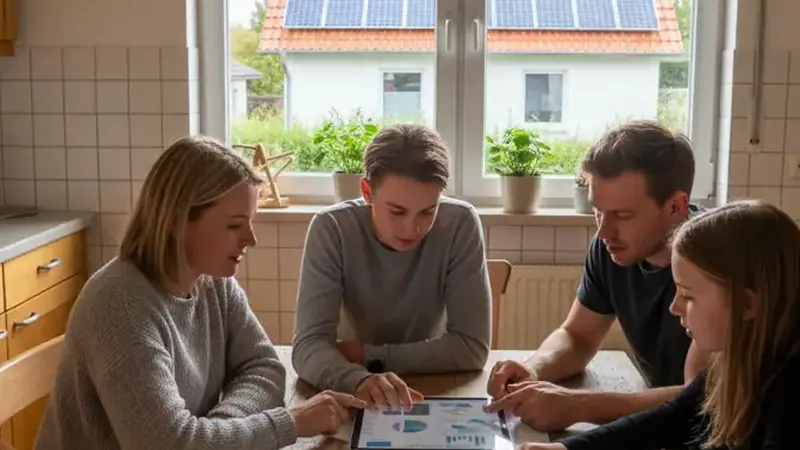 Solarmodule auf einem schleswig-holsteinischen Ziegeldach, Detailansicht
